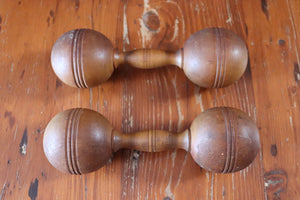 Vintage Pair of Wooden Exercise Dumbbell Weights